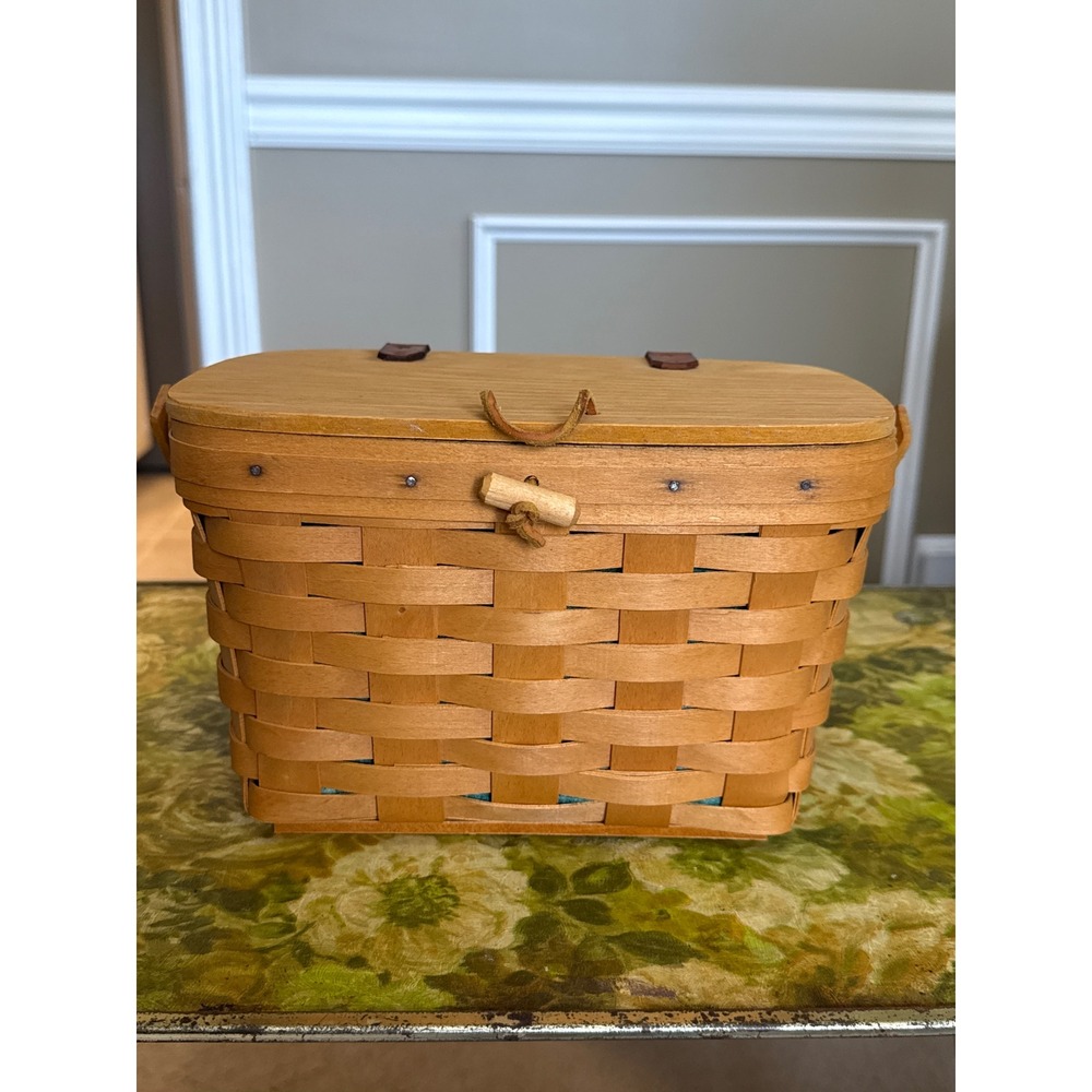 Longaberger Handwoven Basket Wood Lid Floral Liner Plastic Insert 1995 Dresden